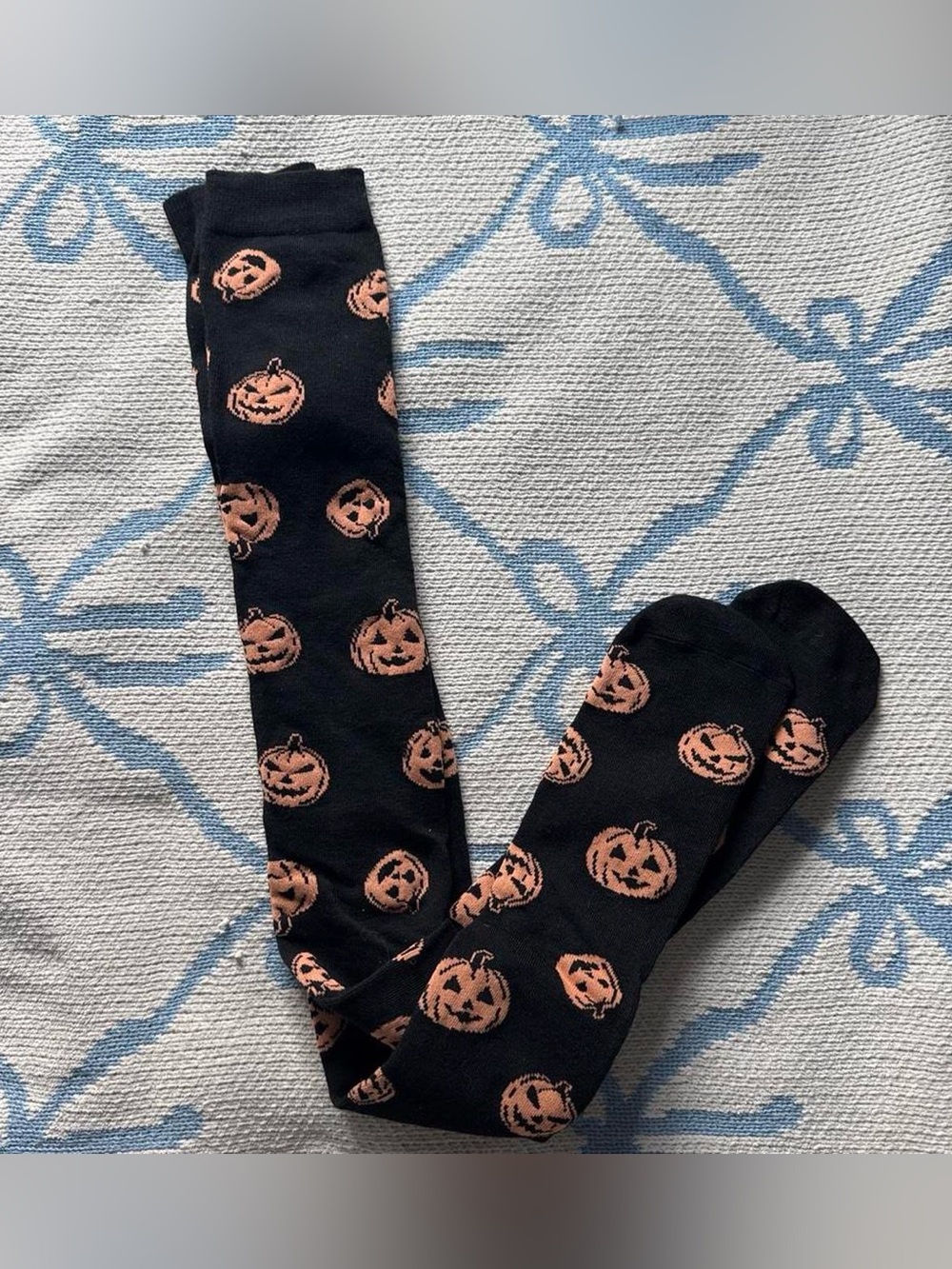 T.J.Maxx Black Over-the-Knee Socks with Orange Pumpkin Print